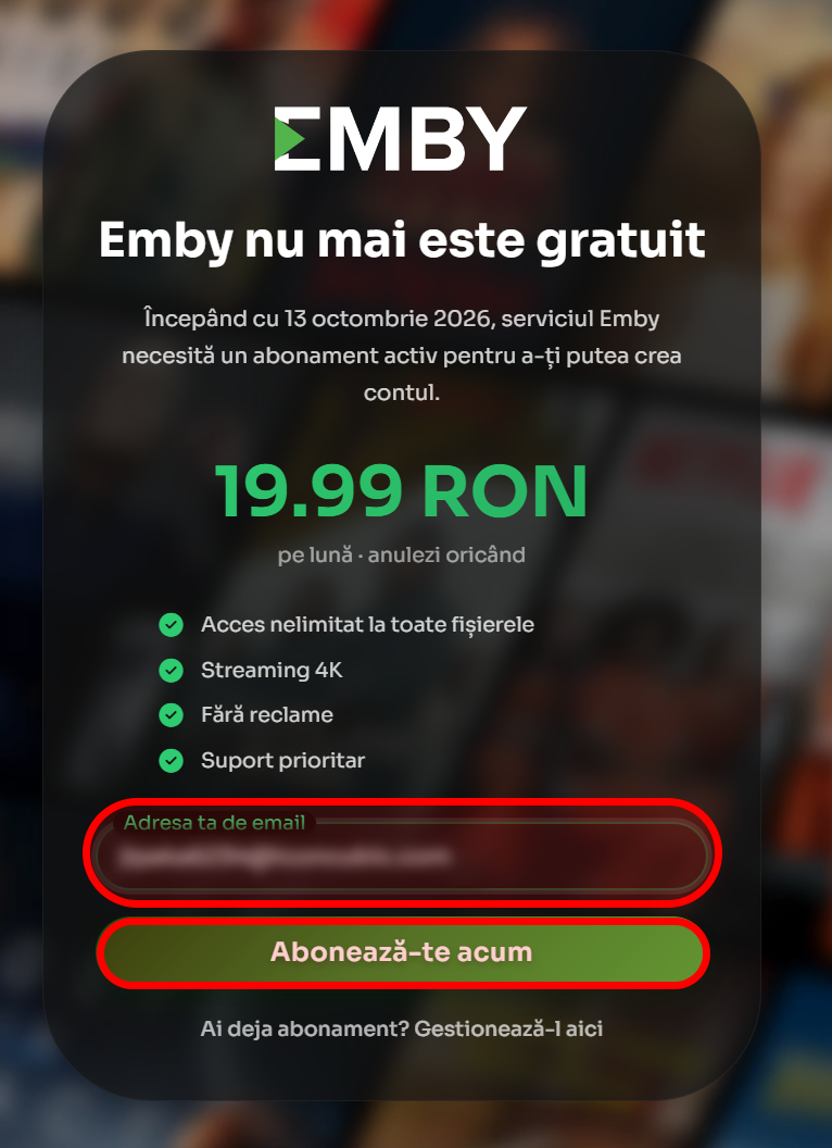 Pagina de abonare